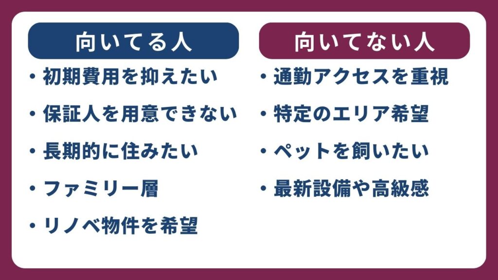 UR賃貸が向いている人・向いていない人